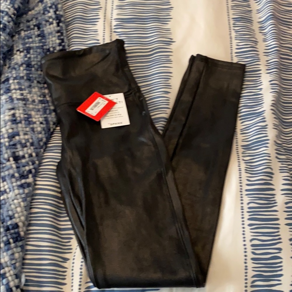 Black faux leather spanx